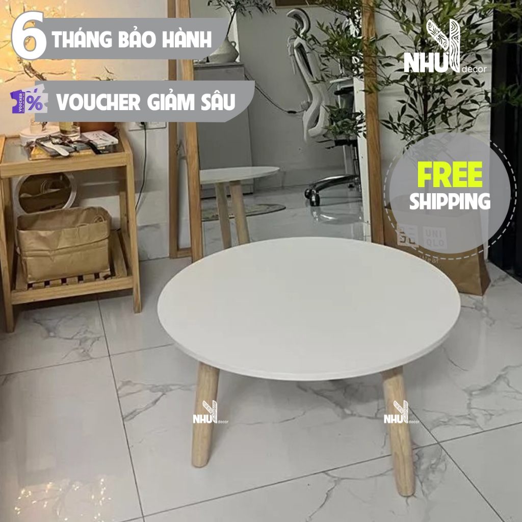 Bàn Trà Tròn Sofa Ngồi Bệt NHU Y DECOR - Chân Gỗ Tự Nhiên, Phong Cách Vintage, Decor Phòng Ngủ Siêu Xinh