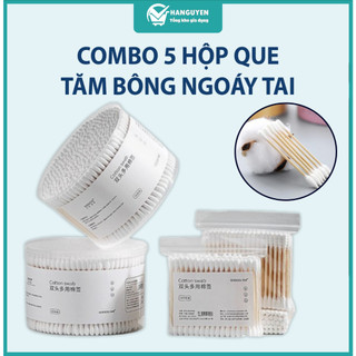 Combo 5 hộp que tăm bông ngoáy tai - 2 đầu xoắn, tiệt trùng, thân thiện môi trường