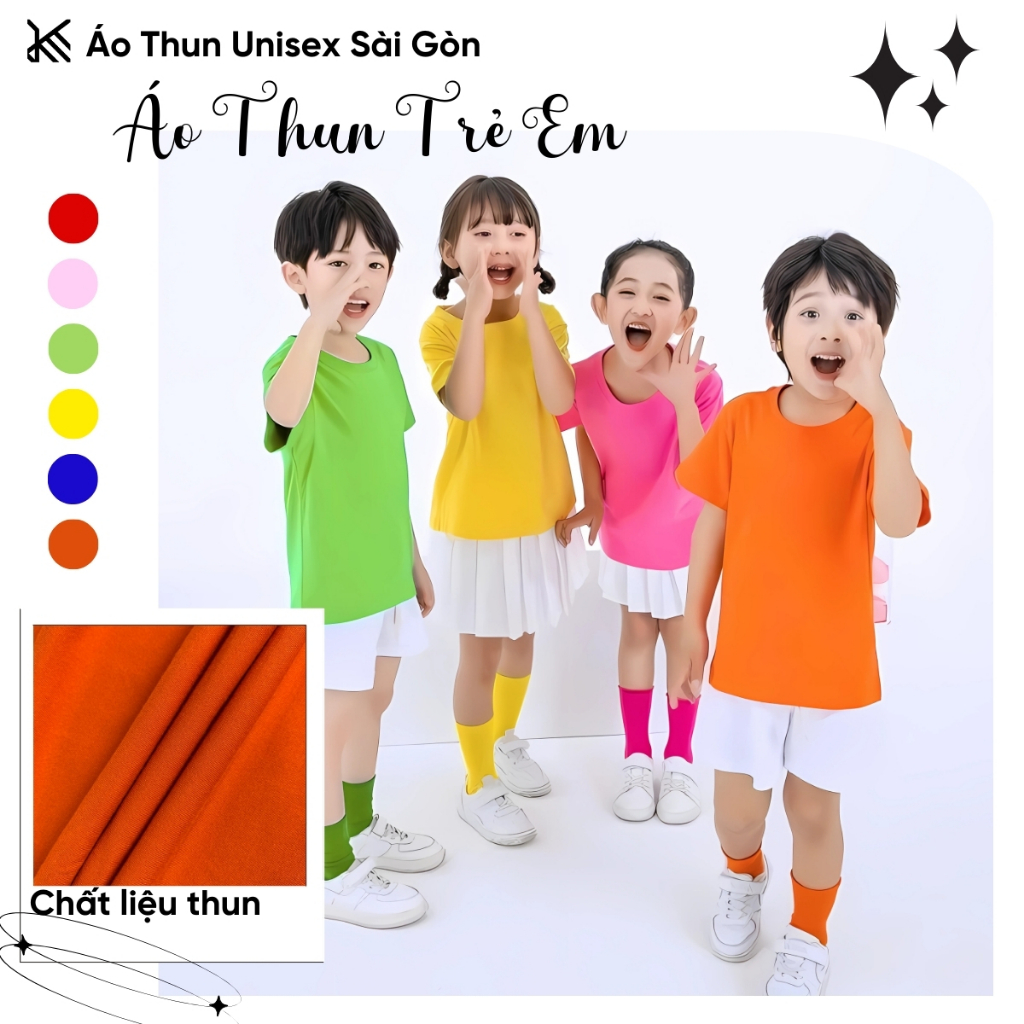 Áo thun trơn trẻ em bé trai, bé gái (13-50kg) Áo Thun SG nhiều màu, vải mềm mát thoải mái cho bé (TE1)