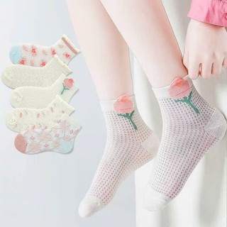 Set 5 Đôi Tất Lưới Mùa Hè Cho Bé Gái 5-12 Tuổi Lưới Hoa pk47