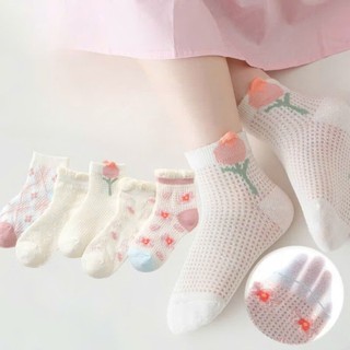 Set 5 Đôi Tất Lưới Mùa Hè Cho Bé Gái 5-12 Tuổi Lưới Hoa pk47
