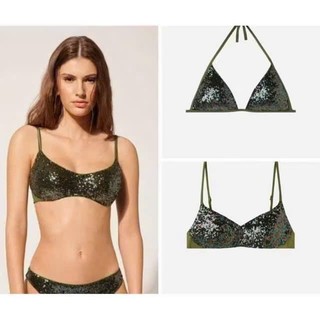 Bikini 2 mảnh, bộ đồ bơi đính sequin có đệm, áo tam giác, áo quả ngang hàng VNXK