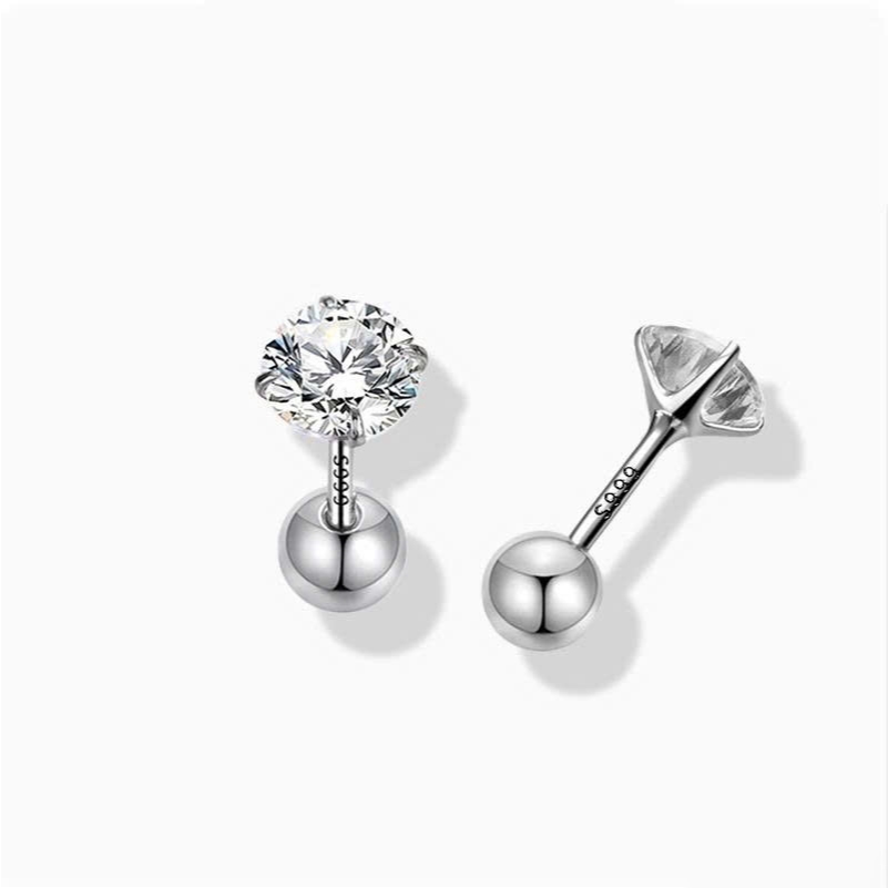 Khuyên tai nam bạc thiết kế chốt bi vặn đính nụ đá nhiều size đơn giản, cá tính | GEMY SILVER K190