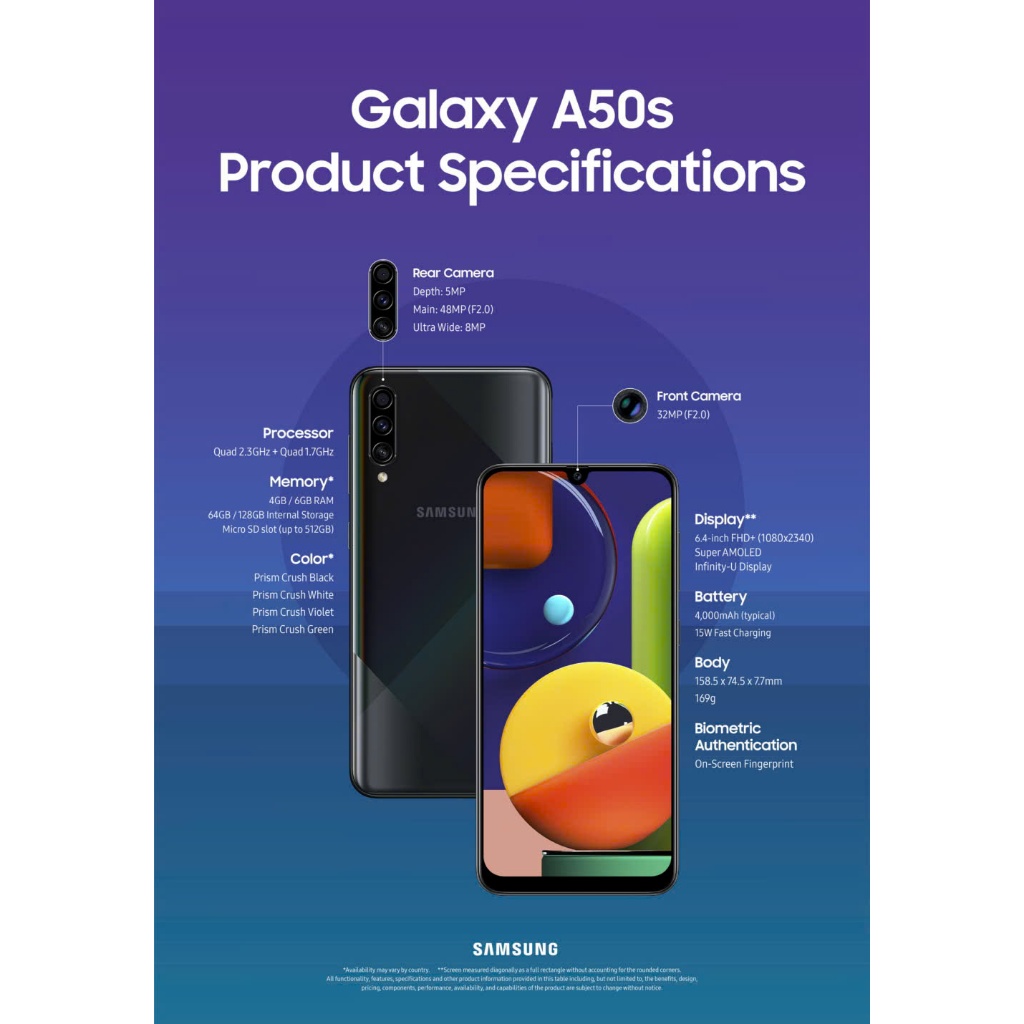 HỖI TRỢ (NFC) điện thoại Samsung A50S (4G/64gb) tân trang lại mât vân tay