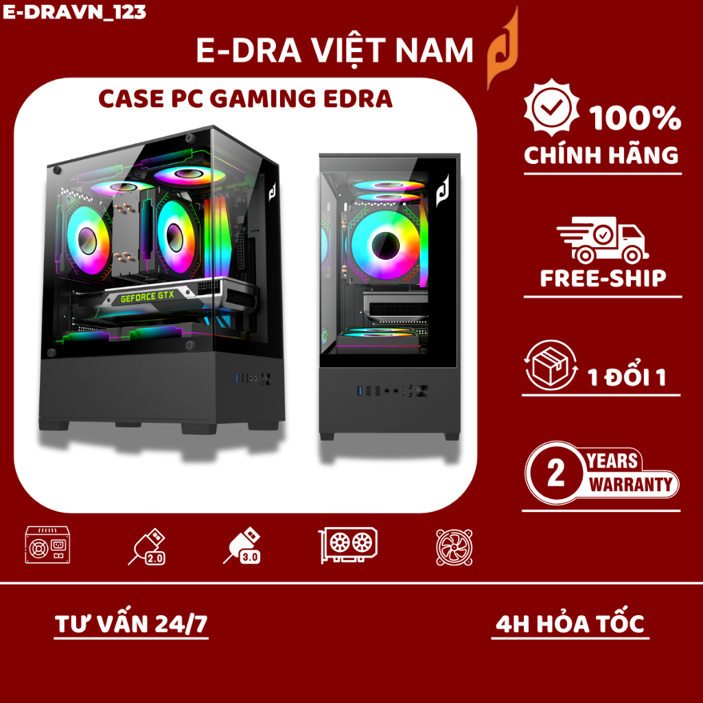 Case PC GAMING EDRA ECS1303, ECS1503 kính cường lực dày 3mm, hỗ trợ ...