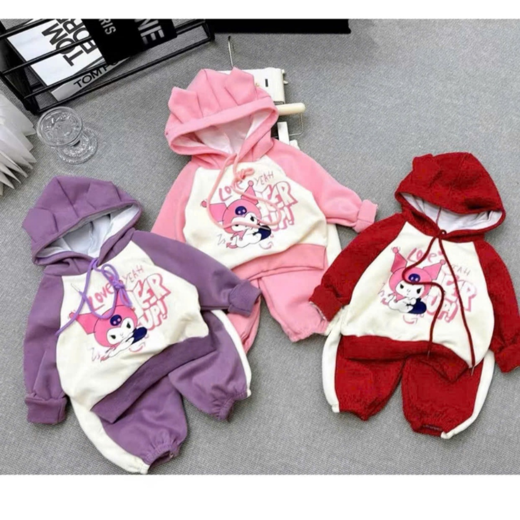 BỘ NỈ BÔNG CÓ MŨ KURUMI TÍM HỒNG