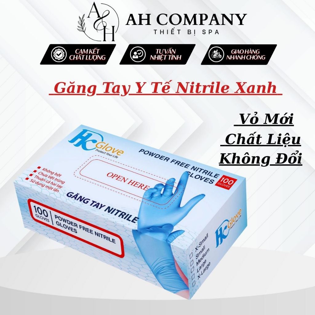 Găng tay cao su, Găng tay y tế không bột, Nitrile màu xanh, trắng sử dụng an toàn cho phòng khám, Spa thẩm mỹ