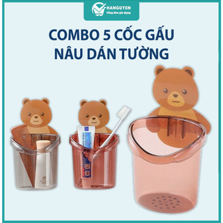 Combo 5 cốc gấu nâu dán tường đựng bàn chải kem đánh răng tiện lợi dễ thương #A61