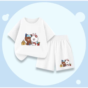 Set Bộ Cotton Bé Trai Bé Gái – Hình Thỏ Trắng Và Gấu Nâu Mặc Đồ Tắm Biển Dễ Thương (M 279)