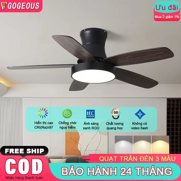 Quạt trần GOGEOUS 5 cánh quạt trần đèn phòng khách phòng ngủ cho trần thấp trần chung cư 6 chế độ