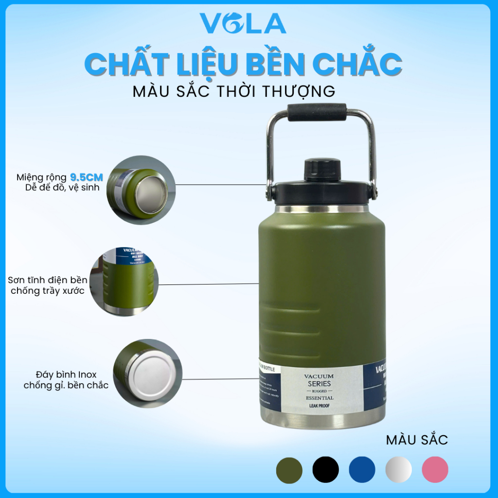Bình Giữ Nhiệt VOLA 1500ml - 2000ml Inox 304 Cao Cấp, Có quai xách, Bình giữ nhiệt nắp nam châm