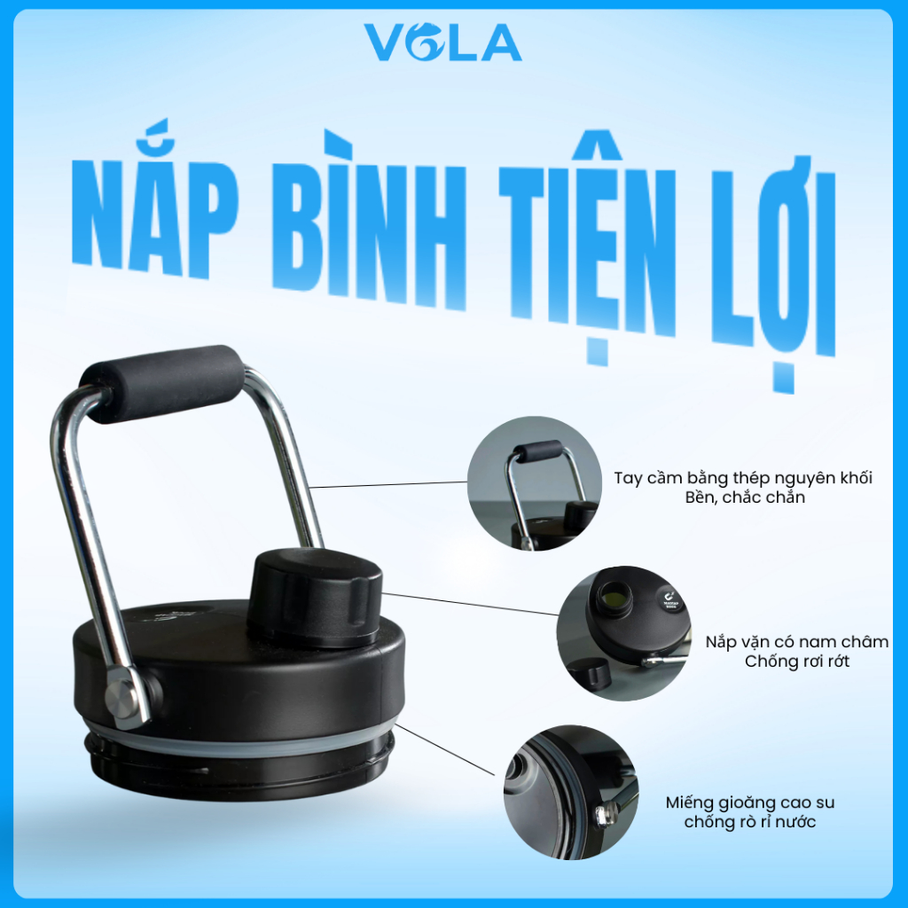 Bình Giữ Nhiệt VOLA 1500ml - 2000ml Inox 304 Cao Cấp, Có quai xách, Bình giữ nhiệt nắp nam châm