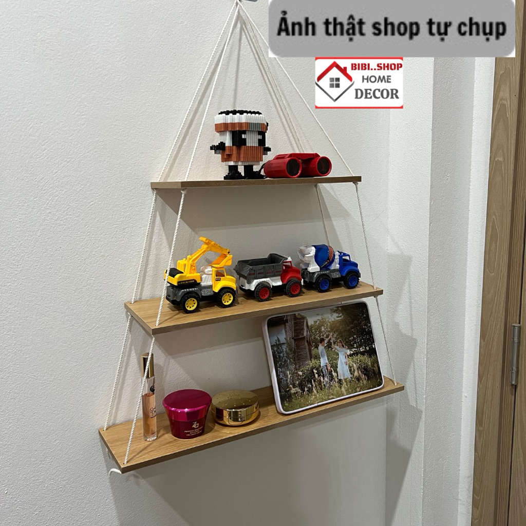 Kệ Treo Dây Thừng – Kệ Gỗ Trang Trí Tường Phong Cách Hàn Quốc – Kệ Treo Tường Decor