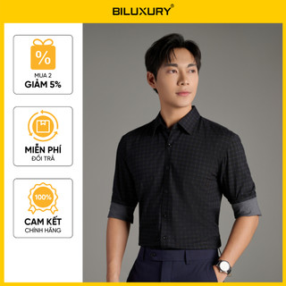 [T7_SALE 20%_HT] Áo Sơ Mi Nam Đen Hoạ Tiết 9SMDH555DEN Biluxury Form Slimfit Cao Cấp Chống Nhăn Kháng Khuẩn