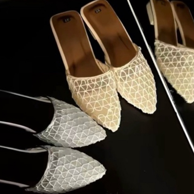 Gót sục nữ mũi nhọn 3phân quai lưới đan chéo nhẹ nhàng hot trend sang chảnh phong cách mới 2025 Mã 065