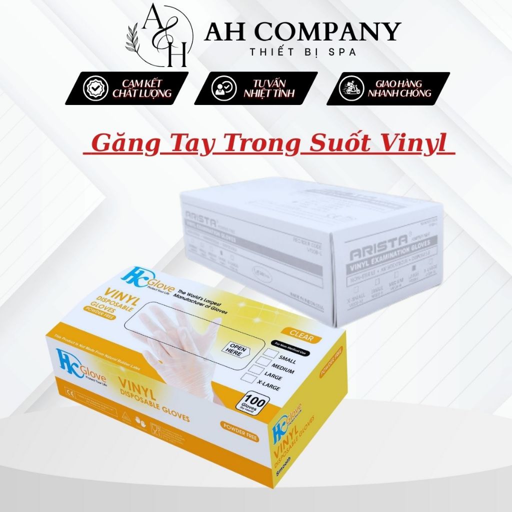 Găng tay trong suốt Vinyl, Găng tay không bột siêu dai  chuyên dùng spa, phun xăm thẩm mỹ, dưỡng sinh, gội đầu