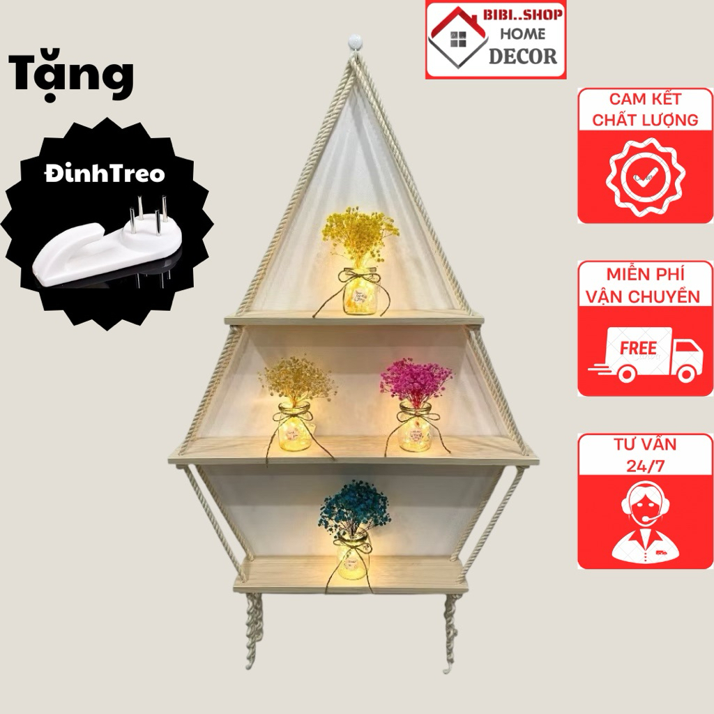 Kệ Treo Dây Thừng – Kệ Gỗ Trang Trí Tường Phong Cách Hàn Quốc – Kệ Treo Tường Decor