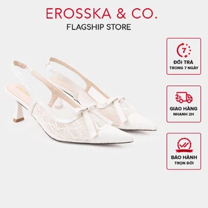 Erosska - Giày cao gót lưới mũi nhọn phối nơ kiểu dáng sang trọng cao 7cm màu trắng kem - EH070