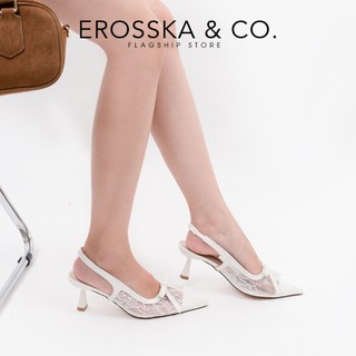 Erosska - Giày cao gót lưới mũi nhọn phối nơ kiểu dáng sang trọng cao 7cm màu trắng kem - EH070