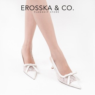 Erosska - Giày cao gót lưới mũi nhọn phối nơ kiểu dáng sang trọng cao 7cm màu trắng kem - EH070
