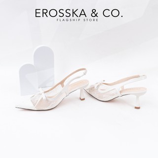 Erosska - Giày cao gót lưới mũi nhọn phối nơ kiểu dáng sang trọng cao 7cm màu trắng kem - EH070