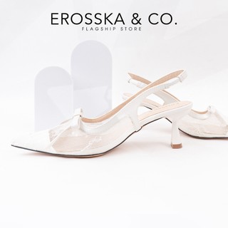 Erosska - Giày cao gót lưới mũi nhọn phối nơ kiểu dáng sang trọng cao 7cm màu trắng kem - EH070
