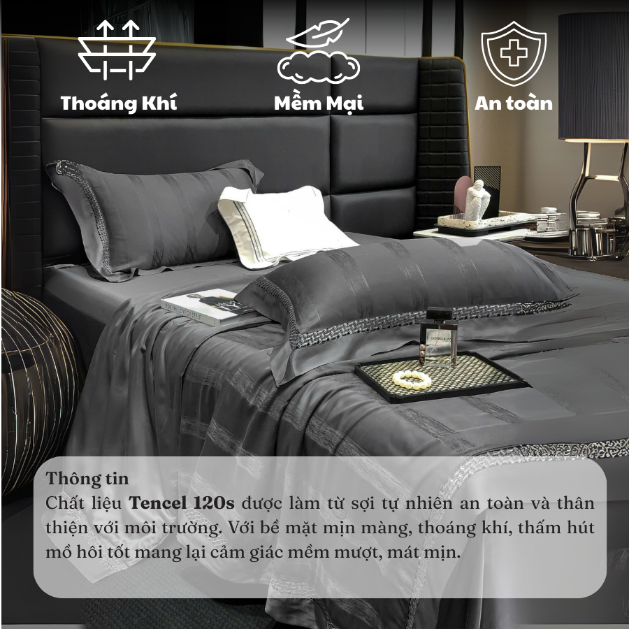 Bộ chăn ga gối tecnel mềm mại MemMinbedding Luxury sang trọng tinh tế cuốn hút - (L4994)(TỔNG HỢP 25)