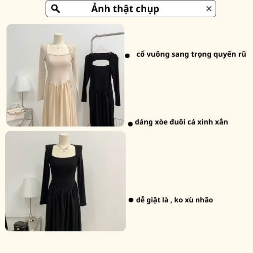 váy nữ , đầm nữ thu đông dài tay dáng xòe đuôi cá cổ vuông siêu sang đi chơi dự tiệc Donna Hcom3712