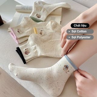 Set 5 đôi tất nữ cổ ngắn họa tiết cún GOMTAT, chất liệu cotton cao cấp mềm mịn, hút ẩm thoáng khí - ZFK-A003-CB5