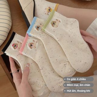 Set 5 đôi tất nữ cổ ngắn họa tiết cún GOMTAT, chất liệu cotton cao cấp mềm mịn, hút ẩm thoáng khí - ZFK-A003-CB5