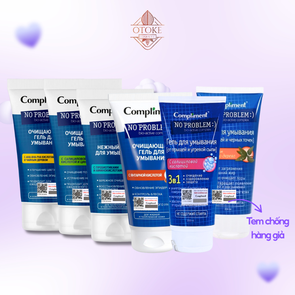 Sữa rửa mặt Compliment No Problem chứa Salicylic Acid, Tea Tree, AHA, PHA giúp làm sạch 200ml