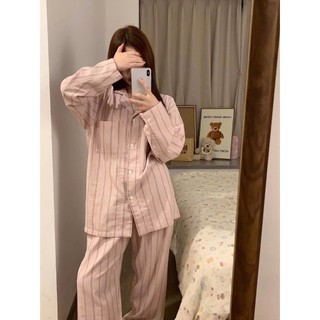 MB-SET-012 Maybee.Homedress Bộ Ngủ Dài Tay Kẻ Sọc Lớn – Chất Đũi Mềm Mịn, Thanh Lịch, Thoải Mái