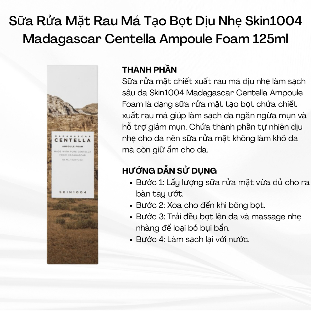 Sữa Rửa Mặt Rau Má Tạo Bọt Dịu Nhẹ Skin1004 Madagascar Centella Ampoule Foam 125ml_Date 9/2027