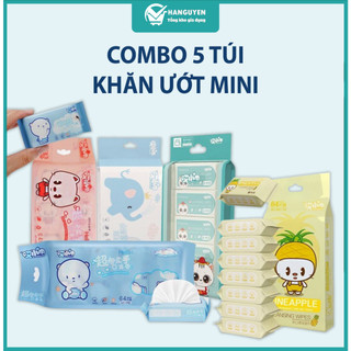 Combo 5 túi khăn ướt mini bỏ túi không mùi dùng cho người lớn và trẻ em