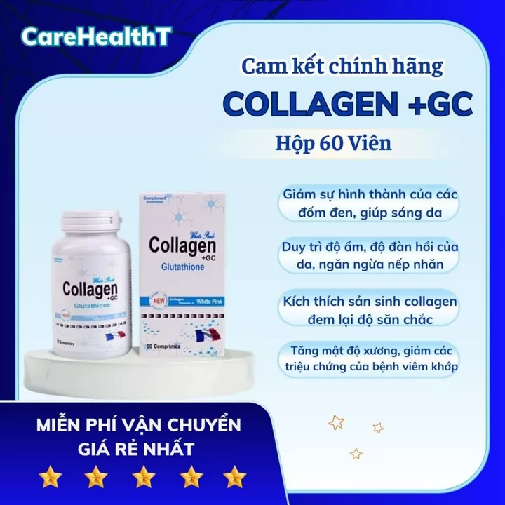 Viên uống COLLAGEN GC Nhập khẩu PHÁP với Collagen L Glutathione và Vitamin C đẹp da ngăn ngừa lão hóa Hộp 60 viên