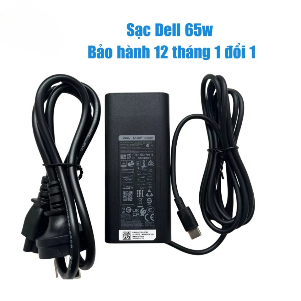 Sạc Laptop Dell 65W Oval (Type C) Zin Cao Cấp - Sạc Nhanh, An Toàn - Bảo Hành 12 Tháng