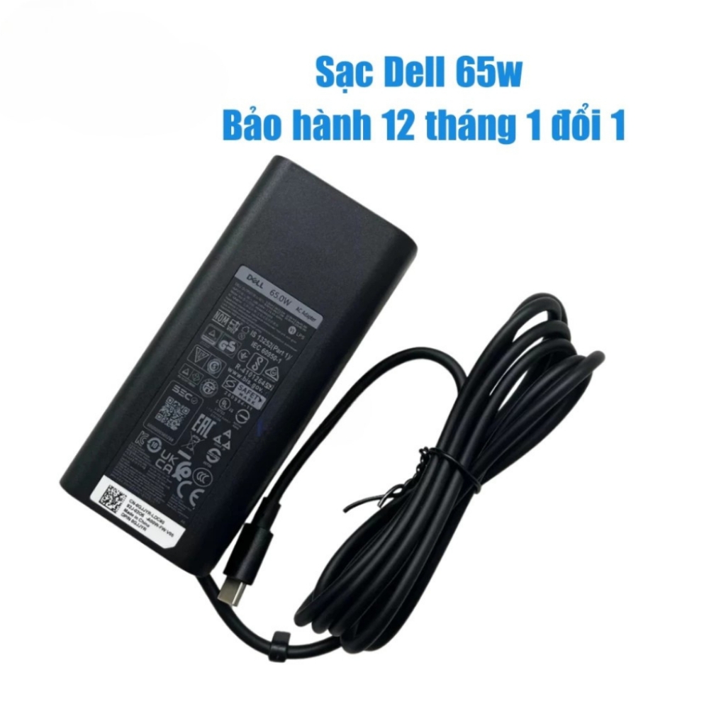 Sạc Laptop Dell 65W Oval (Type C) Zin Cao Cấp - Sạc Nhanh, An Toàn - Bảo Hành 12 Tháng