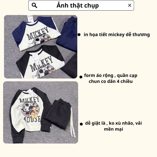 set đồ nữ mùa đông , đồ bộ nữ in hình mikey màu xanh than , đen dài tay cổ tròn chất nỉ cao cấp Donna hcom3709