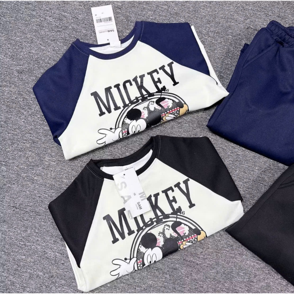 set đồ nữ mùa đông , đồ bộ nữ in hình mikey màu xanh than , đen dài tay cổ tròn chất nỉ cao cấp Donna hcom3709