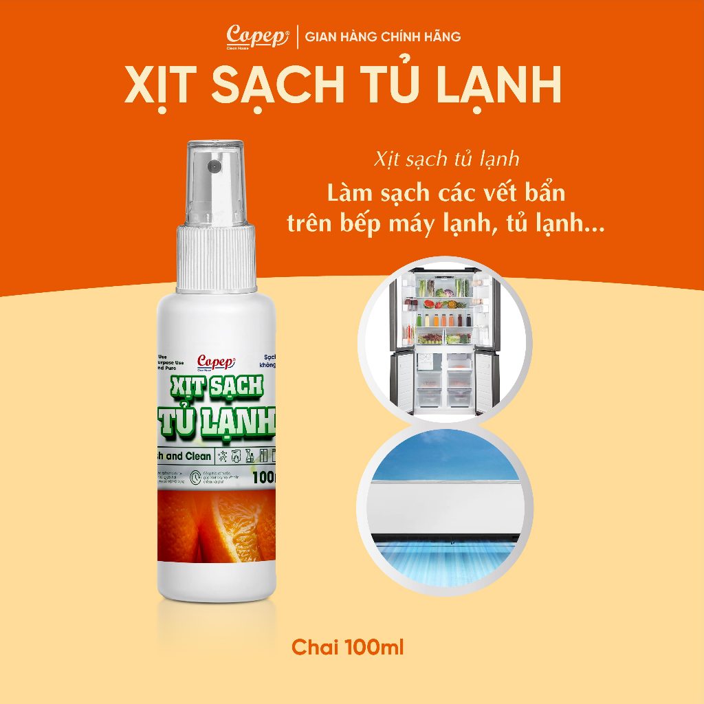 Copep Xịt Sạch Tủ Lạnh Chai 100ml - Loại Bỏ Vết Bẩn Trên Tủ Lạnh & Bếp & Bàn Gỗ - Sản Phẩm Chính Hãng