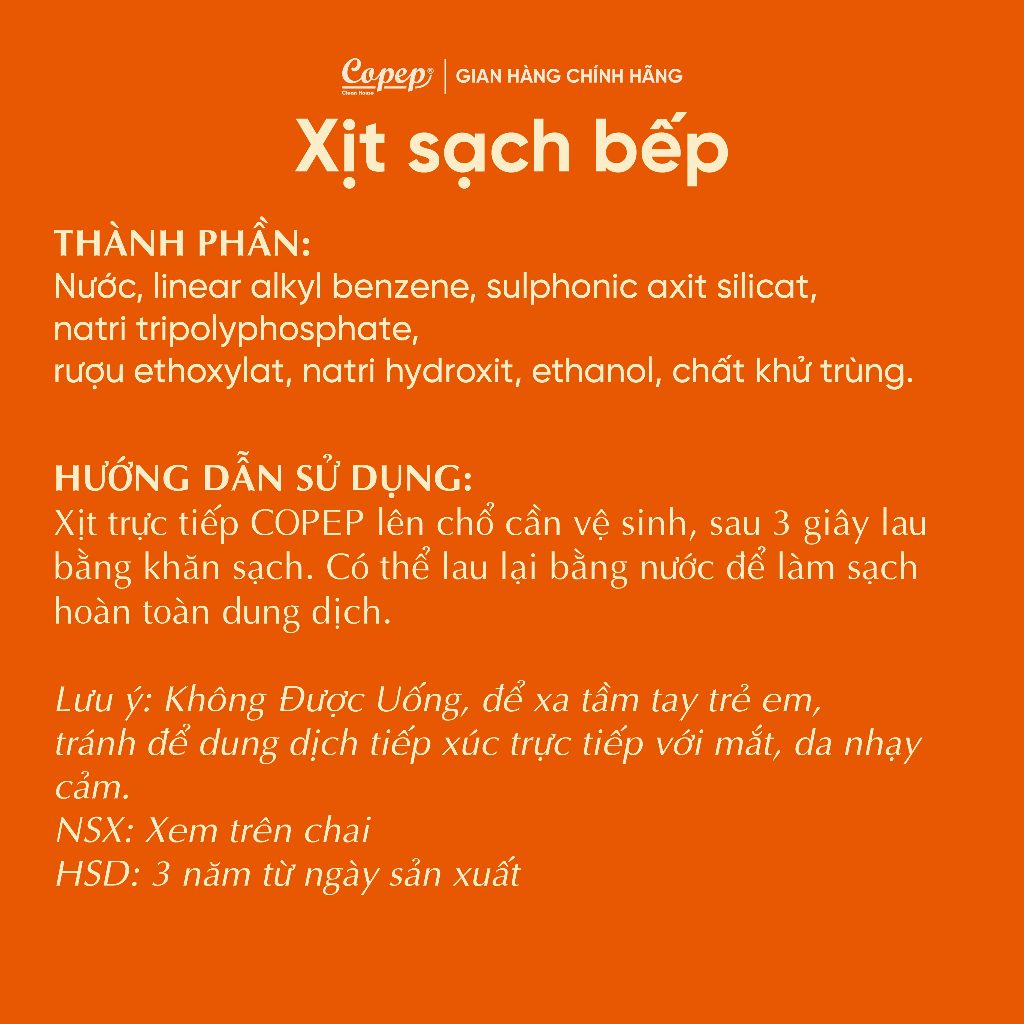 Copep Xịt Sạch Tủ Lạnh Chai 100ml - Loại Bỏ Vết Bẩn Trên Tủ Lạnh & Bếp & Bàn Gỗ - Sản Phẩm Chính Hãng