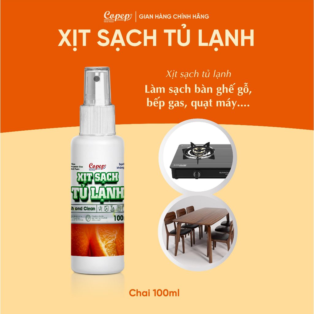 Copep Xịt Sạch Tủ Lạnh Chai 100ml - Loại Bỏ Vết Bẩn Trên Tủ Lạnh & Bếp & Bàn Gỗ - Sản Phẩm Chính Hãng