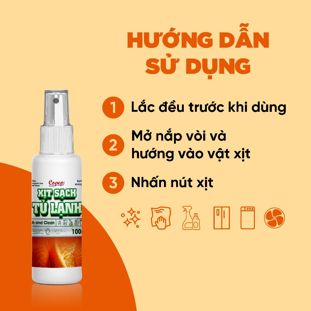 Copep Xịt Sạch Tủ Lạnh Chai 100ml - Loại Bỏ Vết Bẩn Trên Tủ Lạnh & Bếp & Bàn Gỗ - Sản Phẩm Chính Hãng