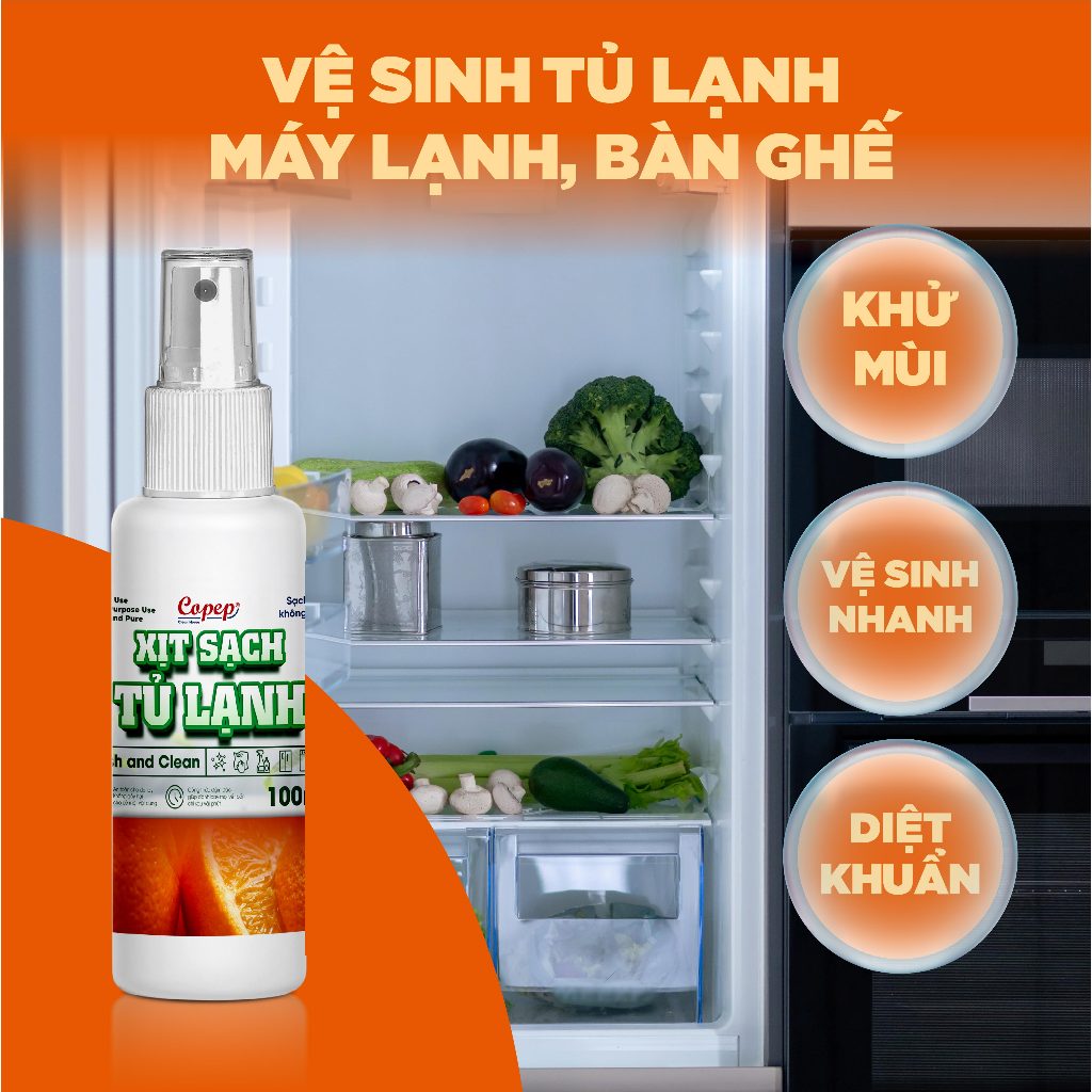 Copep Xịt Sạch Tủ Lạnh Chai 100ml - Loại Bỏ Vết Bẩn Trên Tủ Lạnh & Bếp & Bàn Gỗ - Sản Phẩm Chính Hãng