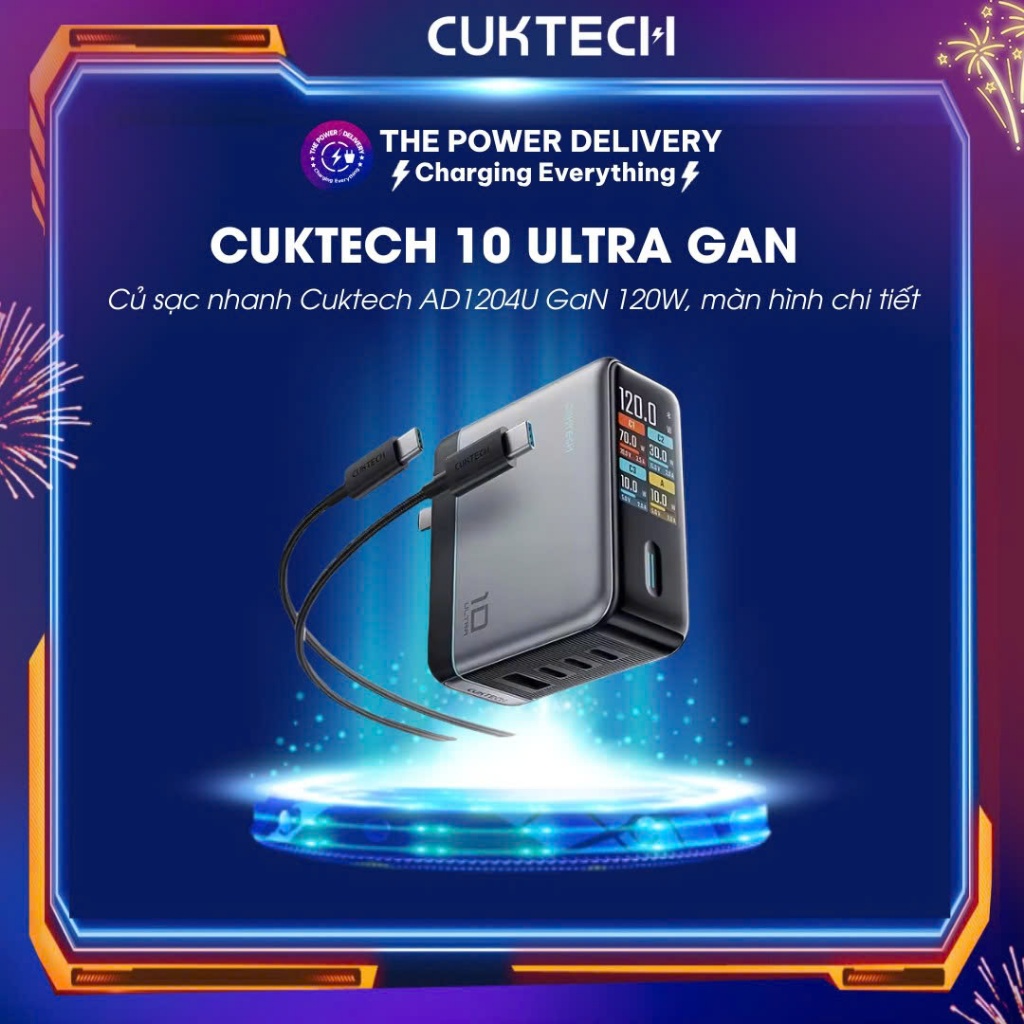 Củ Sạc Nhanh CUKTECH 10 ULTRA AD1204U GaN, Công Suất 120W, Màn Hình ...