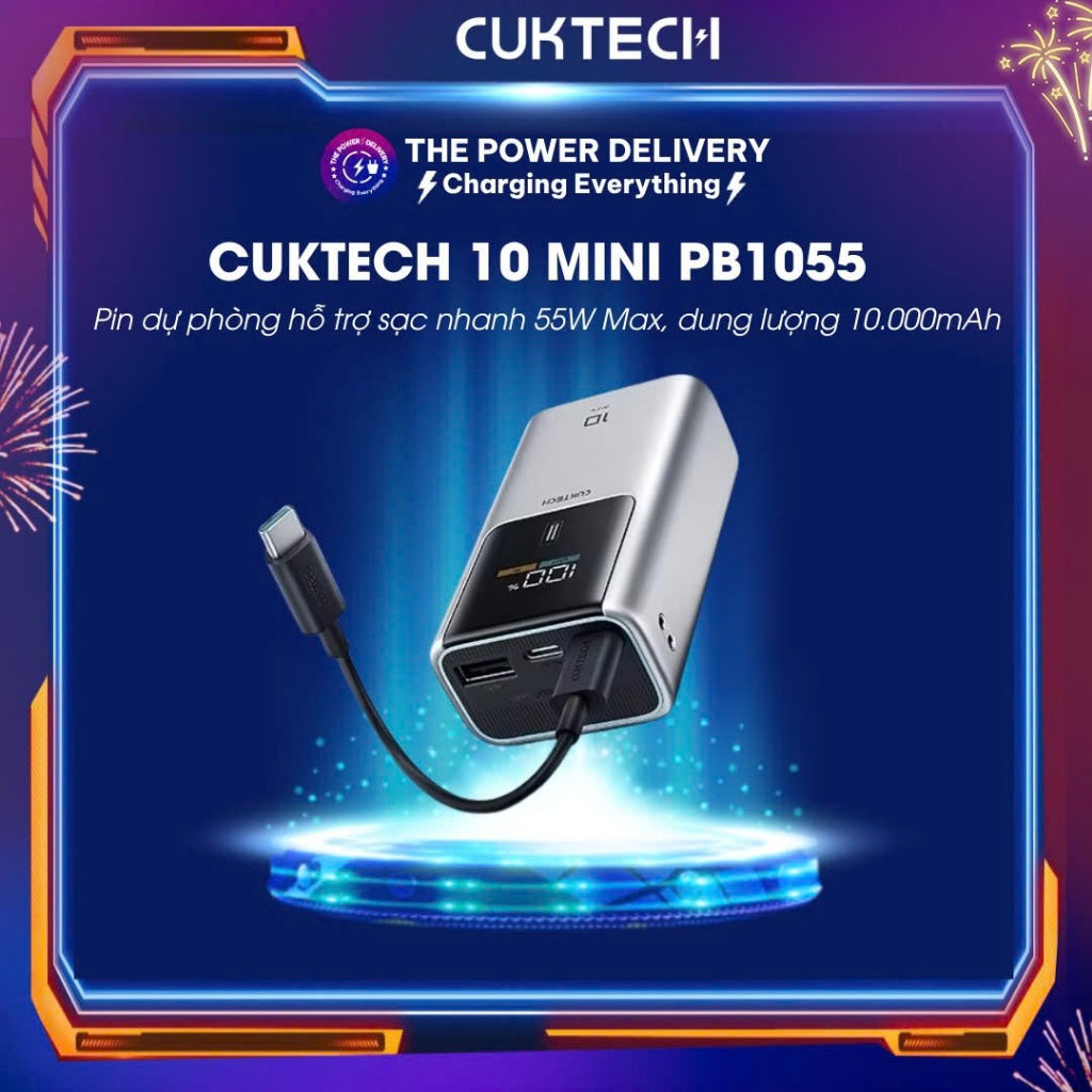 Pin Dự Phòng Cuktech 10 Mini PB1055,  Hỗ Trợ Sạc Nhanh 55W Max, Dung Lượng 10.000mAh, Bảo Hành 18 Tháng | BigBuy360 - bigbuy360.vn