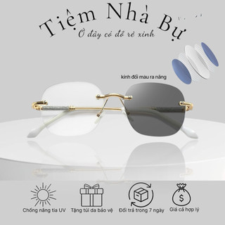 Gọng kính nữ đổi màu kim tuyến không viền 2 trong 1 đổi màu khi ra nắng Bự store 1147
