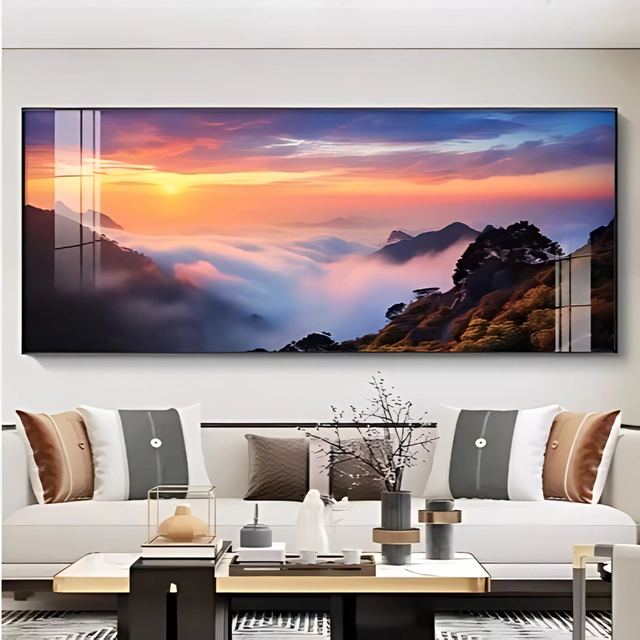 Tranh Núi Non Hùng Vĩ Phong Cảnh Thiên Nhiên Tráng Gương Cao Cấp Treo Phòng Khách - OHA Decor