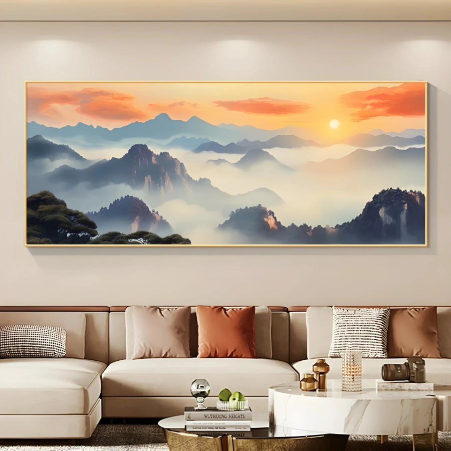 Tranh Núi Non Hùng Vĩ Phong Cảnh Thiên Nhiên Tráng Gương Cao Cấp Treo Phòng Khách - OHA Decor