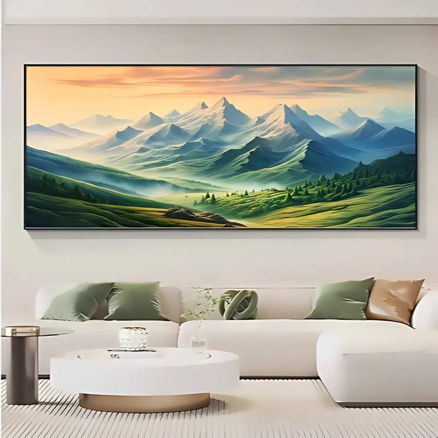 Tranh Núi Non Hùng Vĩ Phong Cảnh Thiên Nhiên Tráng Gương Cao Cấp Treo Phòng Khách - OHA Decor